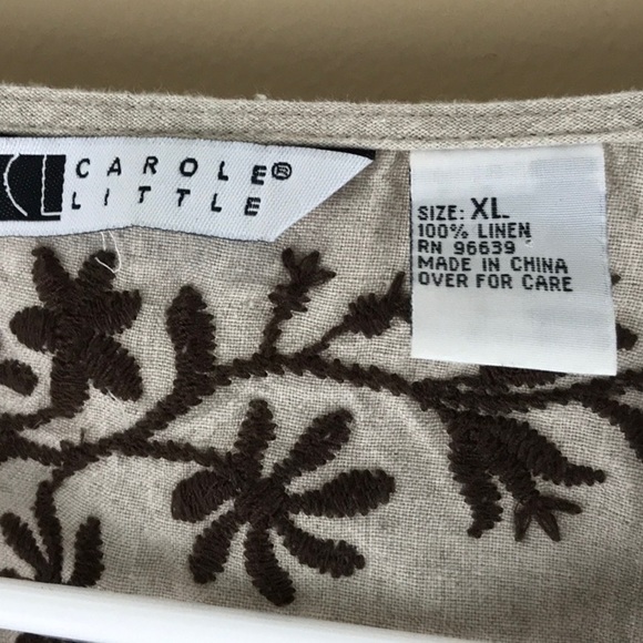 Carole Little linen embroidered blouse Sz XL - Picture 4 of 8